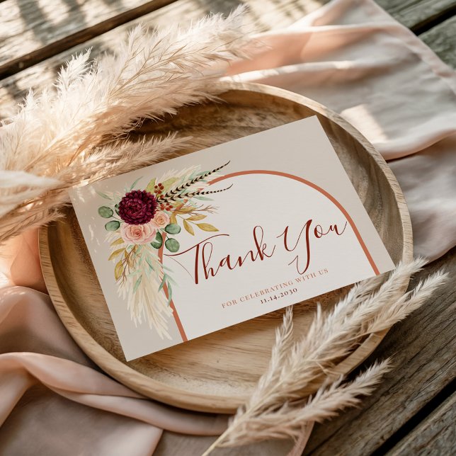 Fall Burgundy Blush Rustic Eucalyptus Rust Floral Thank You Card (Creator Uploaded)