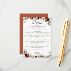 Fall Burgundy & Burnt Orange Sage Florals Wedding Enclosure Card