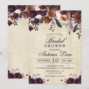 Fall Burgundy Dark Floral Bridal Shower Invitation