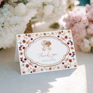 Fall Burgundy Floral Baby Shower Thank you Card