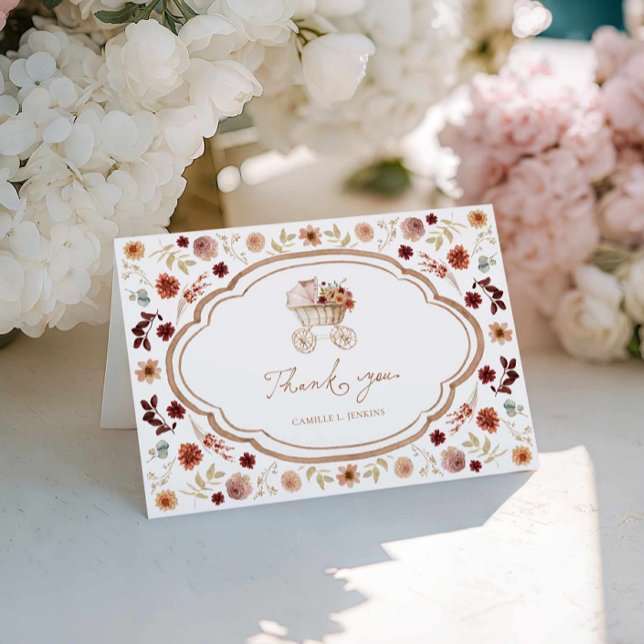 Fall Burgundy Floral Baby Shower Thank you Card (Fall Burgundy Terracotta Floral Baby Shower Thank you card)