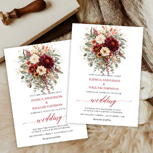 Fall Burgundy Floral Boho Greenery Wedding Invites