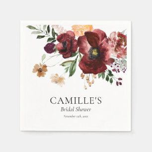 Fall Burgundy Floral Bridal Shower Paper Napkin