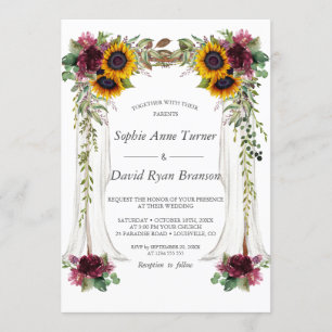 Fall Burgundy Floral Canopy Sunflowers Wedding Invitation