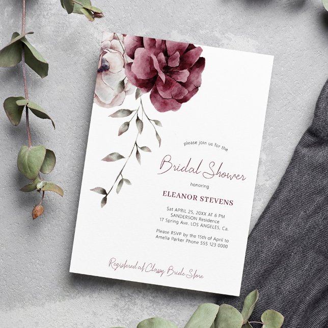 Fall burgundy floral elegant bridal shower invitation (Creator Uploaded)