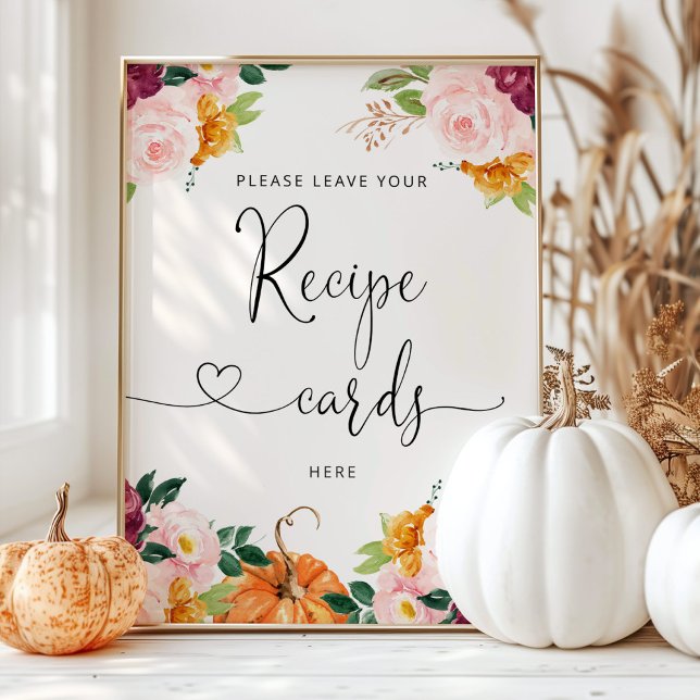 Fall burgundy floral leave your recipe card here poster (Creator Uploaded)