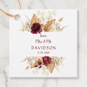 Fall Burgundy Floral Pampas Grass Palm Wedding Favour Tags