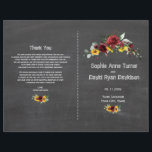Fall Burgundy Floral Sunflowers Chalkboard Program Flyer<br><div class="desc">Elegant,  trendy design featuring watercolour burgundy flowers and sunflowers arrangement,  floral divider,  all on real old chalkboard photo background. Use Personalize tool to add your info. Matching items could be found in my Burgundy Roses Sunflowers Collection.</div>