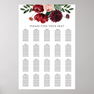 Fall Burgundy Floral Wedding Seating Chart