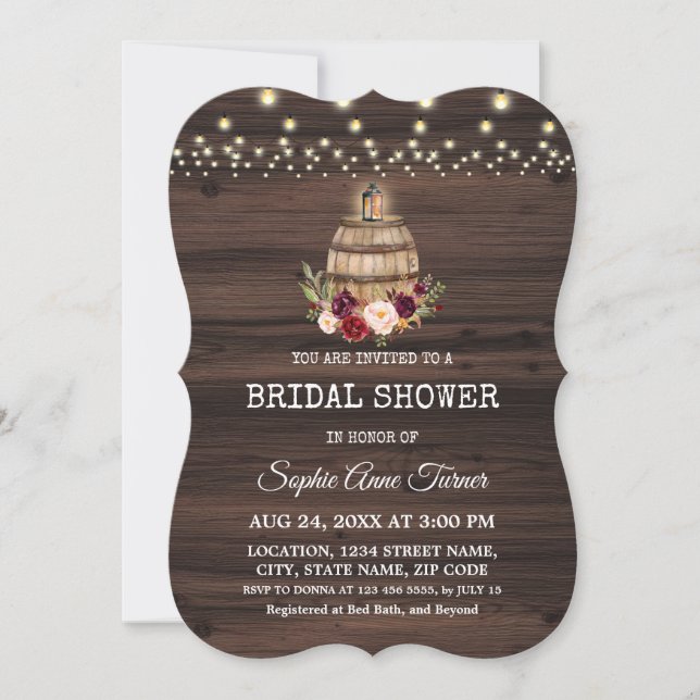 Fall Burgundy Floral Wine Barrel Bridal Shower Invitation (Front)