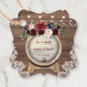 Fall Burgundy Floral Wine Barrel Vineyard Wedding Favour Tags