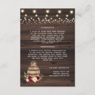 Fall Burgundy Floral Wine Barrel Wedding Details Enclosure Card