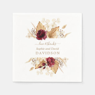 Fall Burgundy Flowers Pampas Grass Palm Wedding Napkin