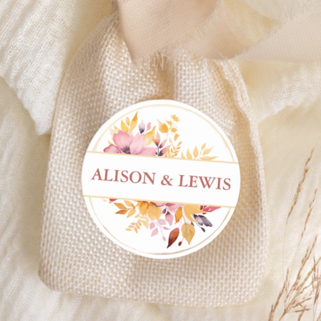 Fall Burgundy Foliage Wedding  Classic Round Sticker (Creator Uploaded)