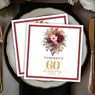 Fall Burgundy Gold Eucalyptus 60th Birthday Party Napkin