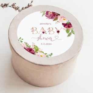 Fall burgundy gold floral baby shower classic round sticker