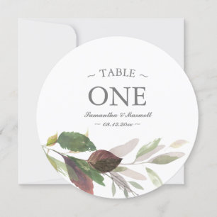Fall Burgundy Leaf Wedding Watercolor Table Number