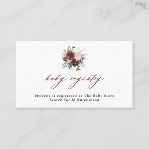 Fall Burgundy & Navy Flowers Baby Registry Enclosure Card