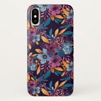 Fall Burgundy Navy Mustard Watercolor Flowers Art
