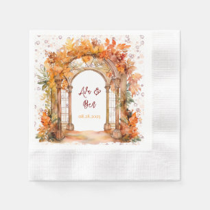 Fall Burgundy Orange Alcohol Ink Floral Wedding Napkin