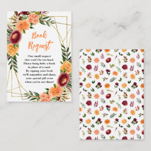 Fall Burgundy Orange Floral Baby Book Request Enclosure Card