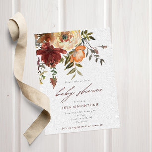Fall Burgundy & Orange Floral Baby Shower Invitation