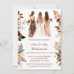Fall Burgundy Orange Floral Bridesmaids Luncheon  Invitation