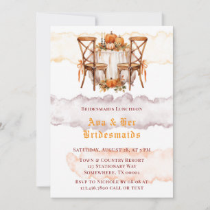 Fall Burgundy Orange Floral Bridesmaids Luncheon Invitation
