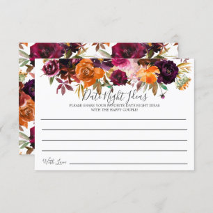 Fall Burgundy Orange Floral Date Night Ideas Card