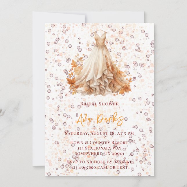 Fall Burgundy Orange Floral Dress Bridal Shower Invitation (Front)
