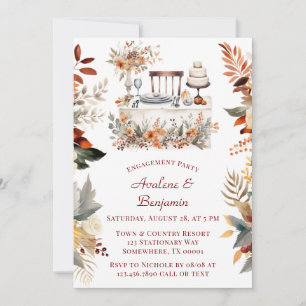 Fall Burgundy Orange Floral Engagement Party Invitation