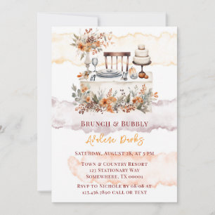 Fall Burgundy Orange Floral Table Brunch & Bubbly Invitation