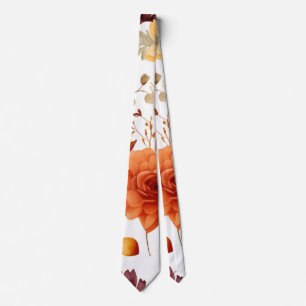Fall Burgundy Orange Floral Wedding Groomsmen Tie