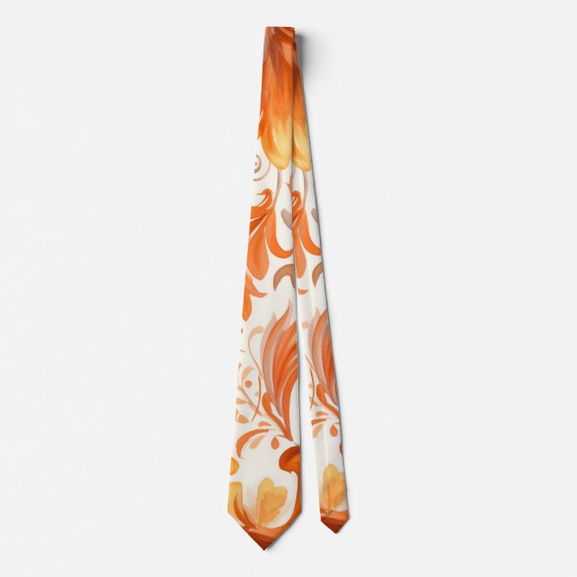 Fall Burgundy Orange Floral Wedding Groomsmen Tie (Front)