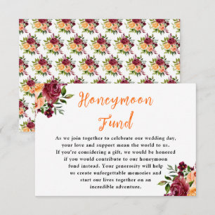 Fall Burgundy Orange Floral Wedding Honeymoon Fund Enclosure Card