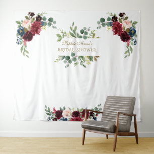 Fall Burgundy Pink Floral Bridal Shower Prop Tapestry
