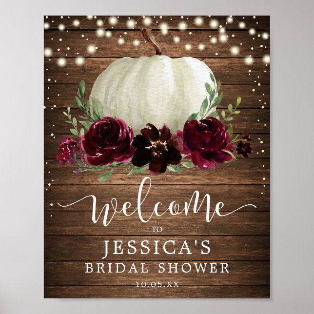 Fall Burgundy Pumpkin Wood Shower Welcome Sign (Front)