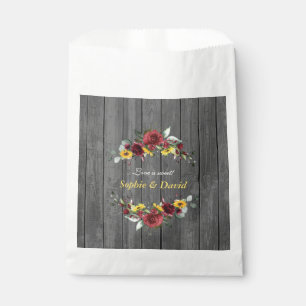 Fall Burgundy Roses Sunflowers Barn Wood Wedding Favour Bags