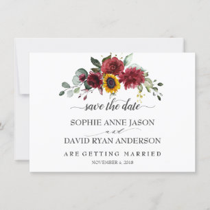 Fall Burgundy Sunflowers Wedding Calligraphy Save The Date