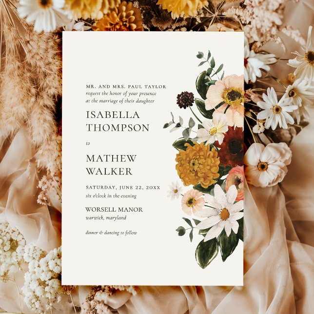 Fall Burgundy Wildflower Boho Wedding Invitation (Creator Uploaded)