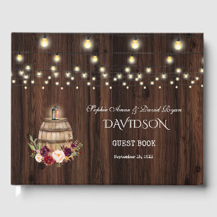 Fall Burgundy Wine Barrel Floral Barn Wedding Guest Book