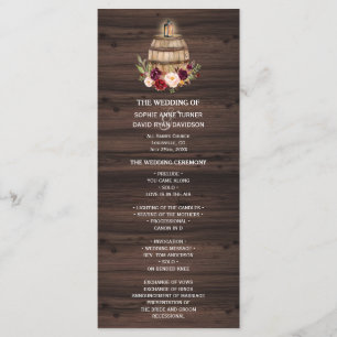 Fall Burgundy Wine Barrel Floral Wedding Program Programme