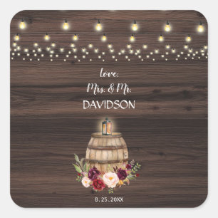 Fall Burgundy Wine Barrel Floral Wedding Square Sticker