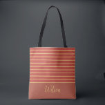 Fall Burnt Orange and Gold Last Name Striped Tote Bag<br><div class="desc">Add a special fall touch to your accessories with this beautiful and custom family last name tote bag. Tote bag features colours perfect for autumn, with warm tones of orange, red, and brown. This tote bag also makes a thoughtful and personalised gift for a bridal shower, wedding, birthday, Christmas, or...</div>