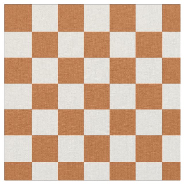 Fall Burnt Orange  Beige Chequerboard Chequered Fabric (Close Up)
