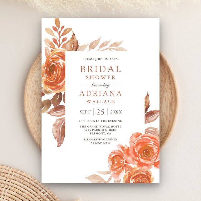 Fall Burnt Orange Floral Terracotta Bridal Shower Invitation (Creator Uploaded)