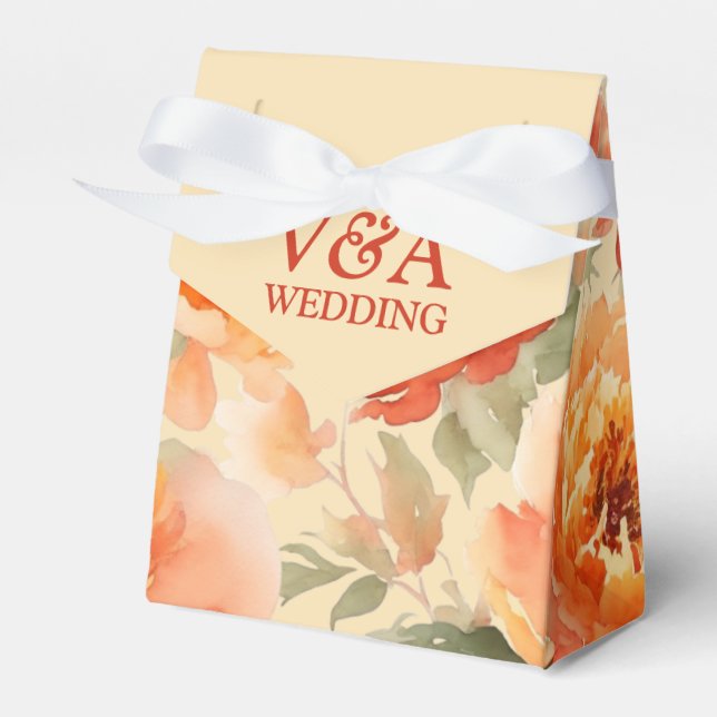 Fall Burnt Orange Floral Wedding Favour Box (Front Side)