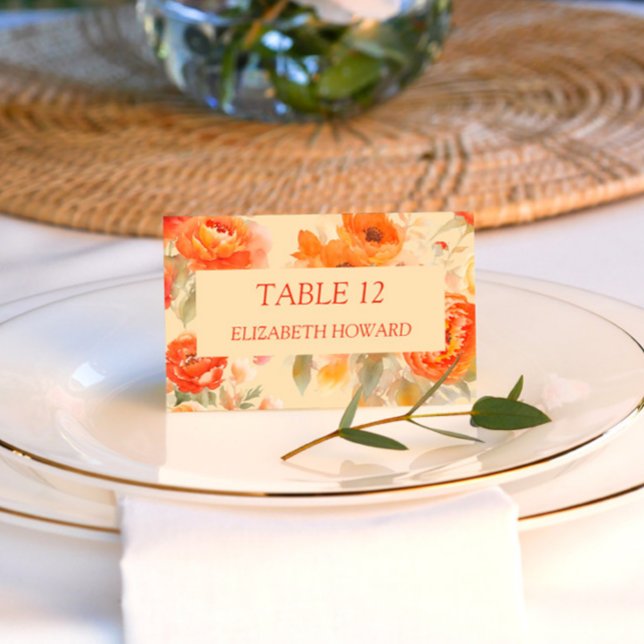Fall Burnt Orange Floral Wedding Place Card (Creator Uploaded)