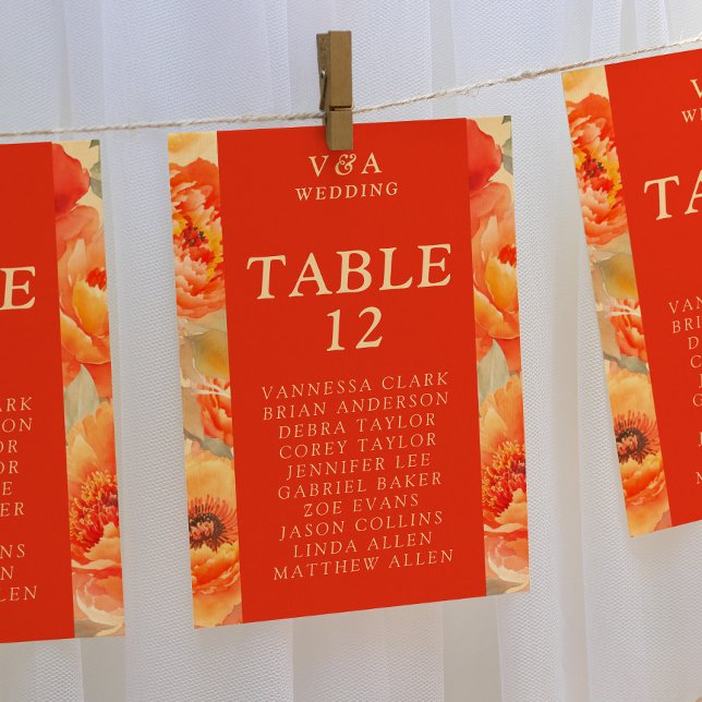 Fall Burnt Orange Floral Wedding Table Number (Creator Uploaded)