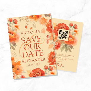 Fall Burnt Orange Flowers Wedding Save The Date